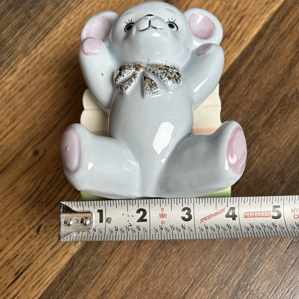 Vintage Shafford Hand Painted #4177 Pink Teddy Bear 'Baby Book' Ceramic Planter